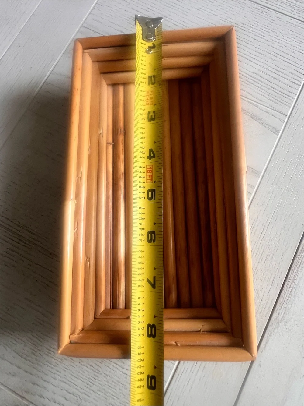 Vintage Bamboo Hand Sewn Tray Basket Island Coastal Decor